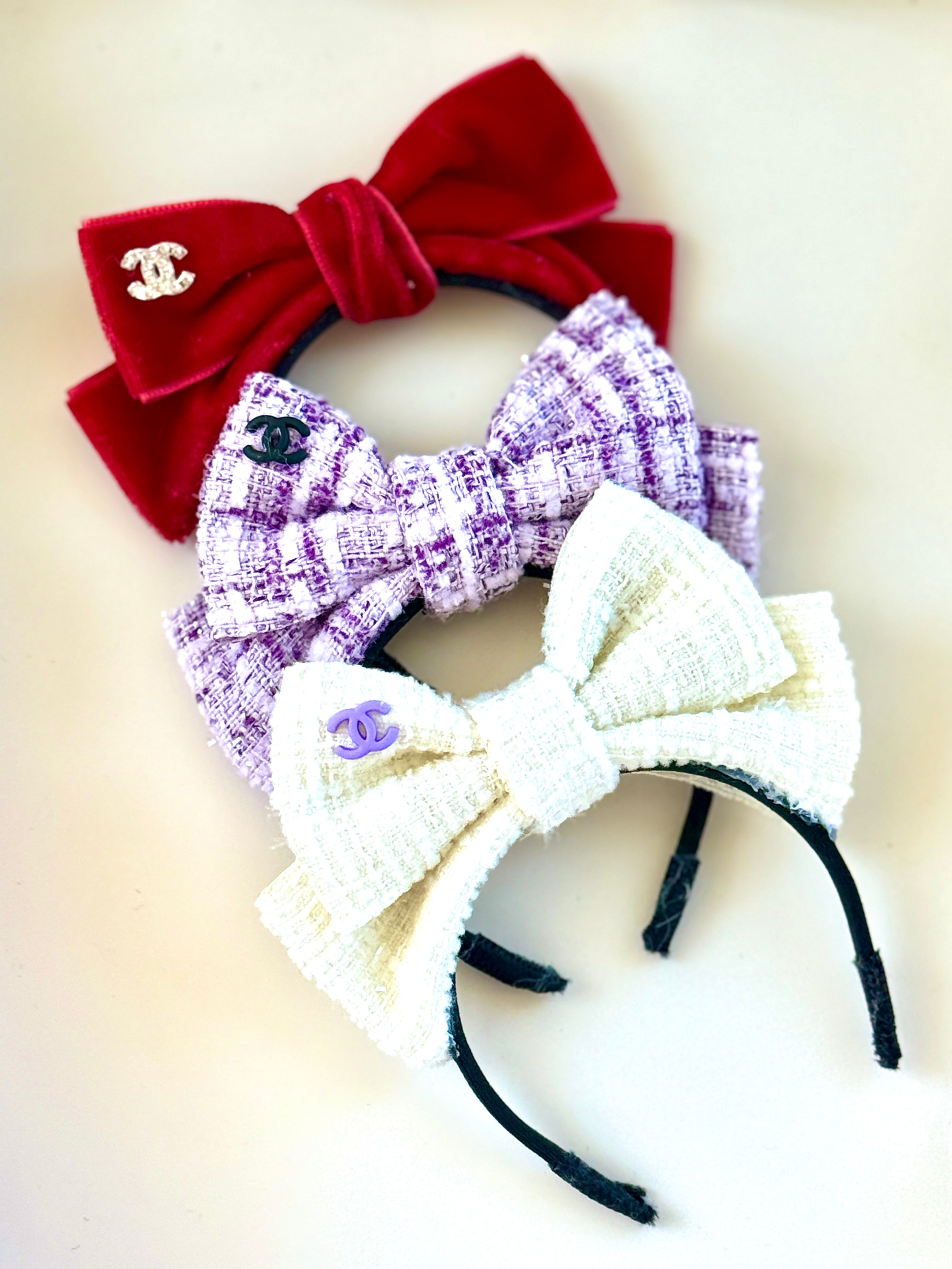 Burgundy Velvet, Purple and White Tweed Headbands - Set of Three