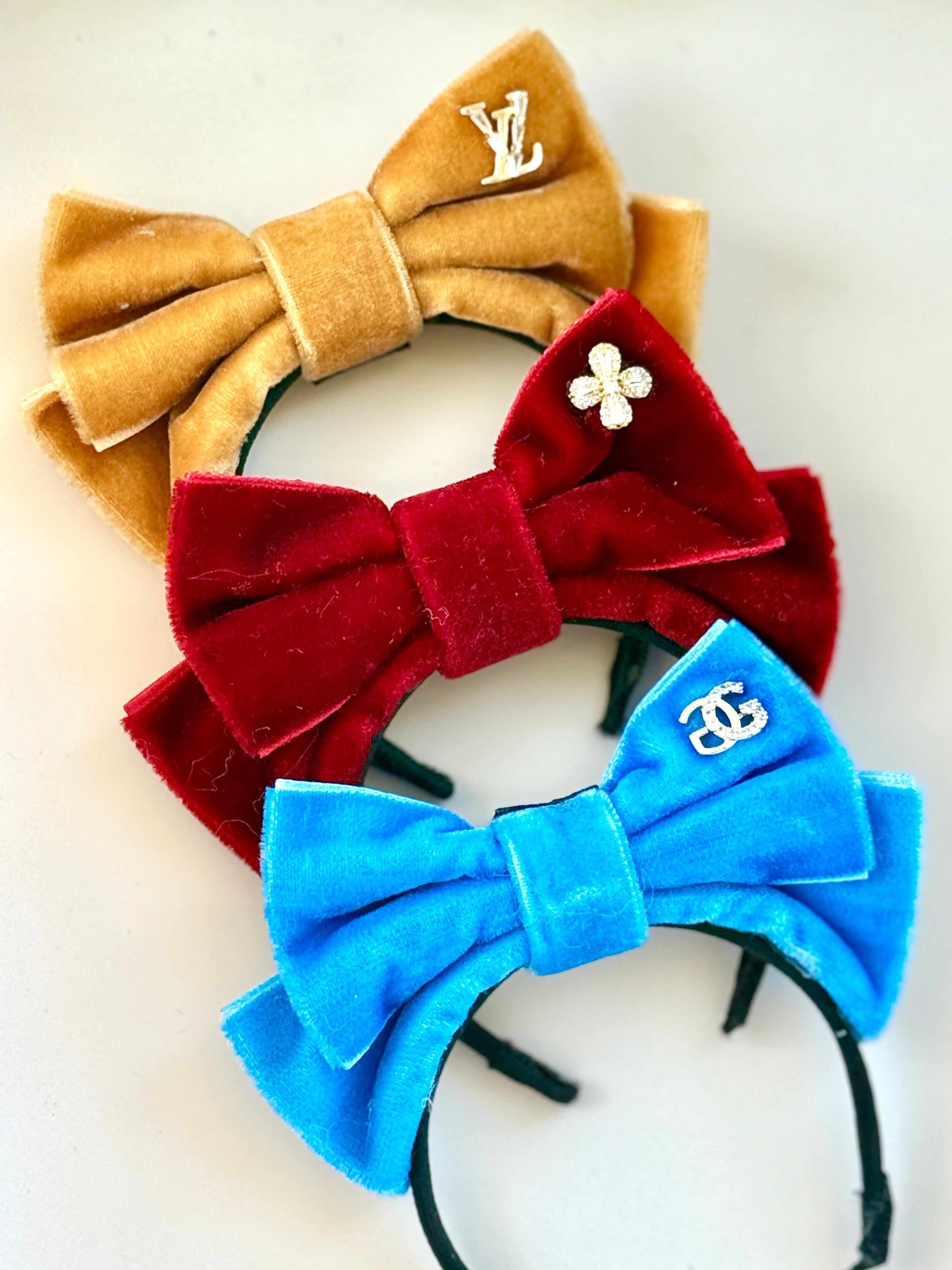 Burgundy, Aqua and Gold Velvet Headbands - Set of Three