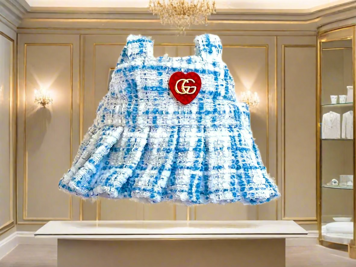 Gucci Inspired Aqua and White Tweed Dress