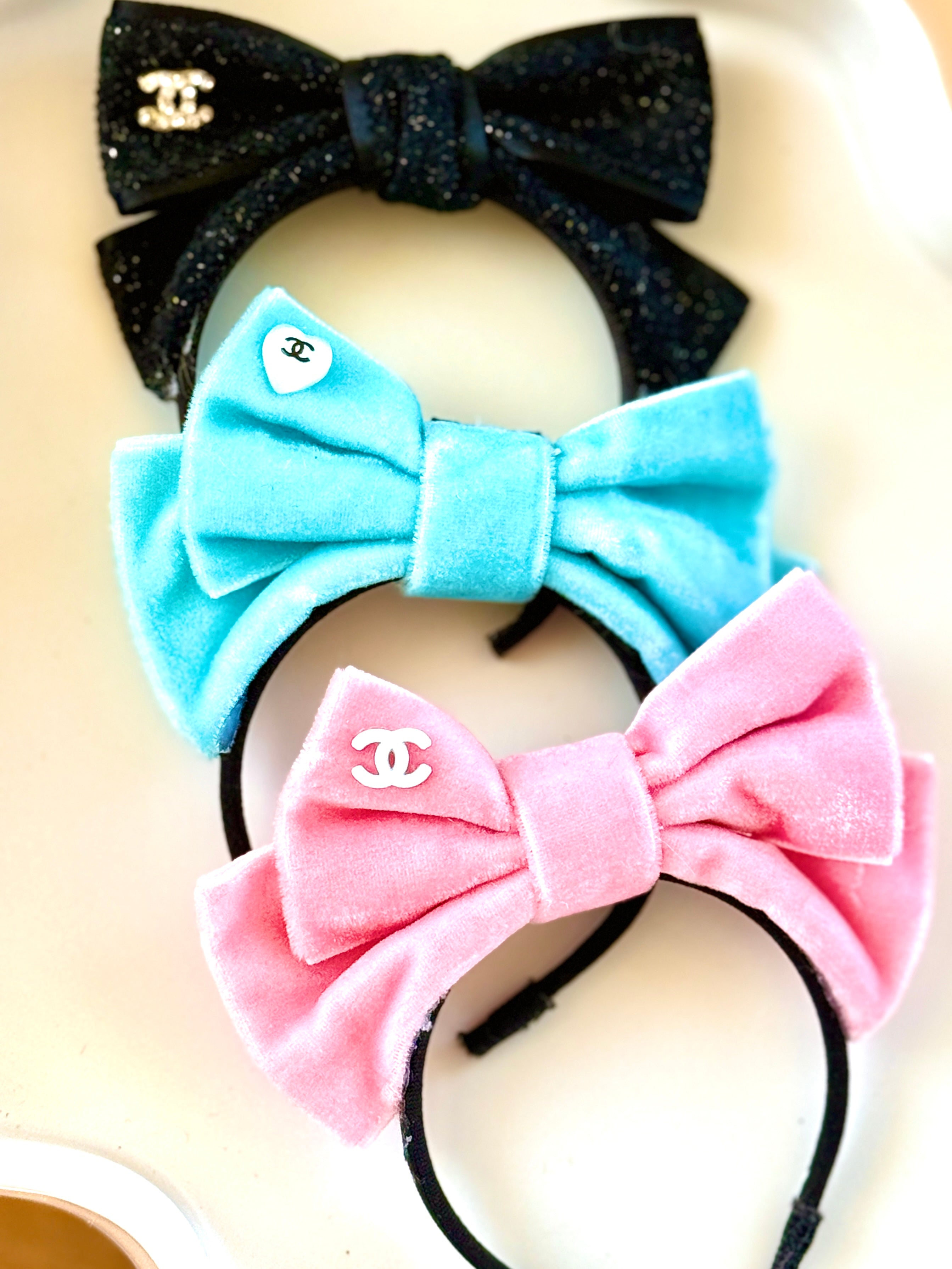 Black Sparkly, Aqua and Pink Velvet Headbands - Set of Three